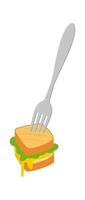 Delicious sandwich on fork flat icon Fast food vector