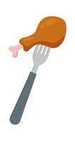 Fried chicken drumsticks on fork flat icon vector