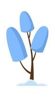 Snow covered tree with branches flat Typical winter weather Illustration vector