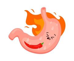 Stomach heartburn from chilli pepper flat icon Cartoon Internal organ vector