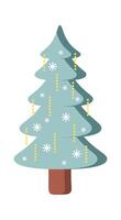 Christmas light on white tree flat icon Coniferous forest vector
