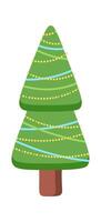 Christmas lights decor tree flat icon Coniferous forest vector