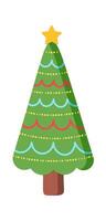 Evergreen Christmas tree flat icon Colorful lights vector