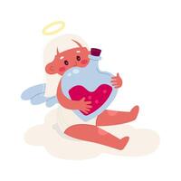 Cute cupid with love potion flat icon God of love vector