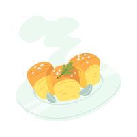 Garlic buns flat icon Fragrant baking Borscht soup vector