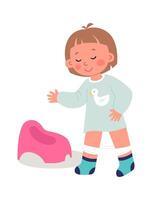 Cute kid go to potty flat icon Toilet paper vector