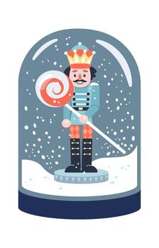 Nutcracker inside snow globe flat icon Winter decor element vector