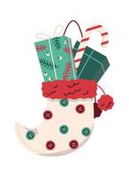 Christmas socks flat icon Present boxes and lollipop vector