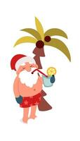 Winter holiday flat icon Funny Santa Claus relax on beach vector