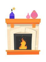 House interior flat icon Fireplace and modern decor elements vector
