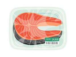 Salmon steak flat icon Fresh food packaged food vector