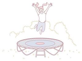 A Young Child Joyfully Jumping on a Large Trampoline Filled with Enthusiasm and Delight vector