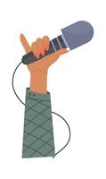 Hand of journalist with ,icrophone flat icon Takes interview vector