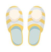 Cozy yellow slippers with stripes flat icon vector