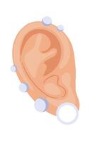 Ear with silver accessory flat icon Titanium piercing Illustration vector