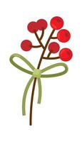 Christmas decorations flat icon Red winter-ripening fruits with red ribbon vector