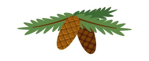 Winter holiday decoration flat icon Fir with cones vector
