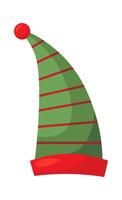 Drawn Funny christmas hat flat icon green with red stripes headdress Illustration vector