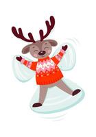 Cute deer doing snow angel flat icon Outdoor activity vector