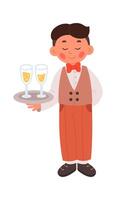 Career flat icon Waiter in uniform with two glassware vector