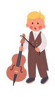 Musician flat icon Boy with double bass and bow vector