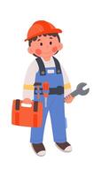 Handyman flat icon Boy with wrench and tool kit vector