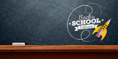 Back to school chalkboard with rocket vector