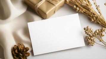 Elegant blank card placed on a crisp white surface photo