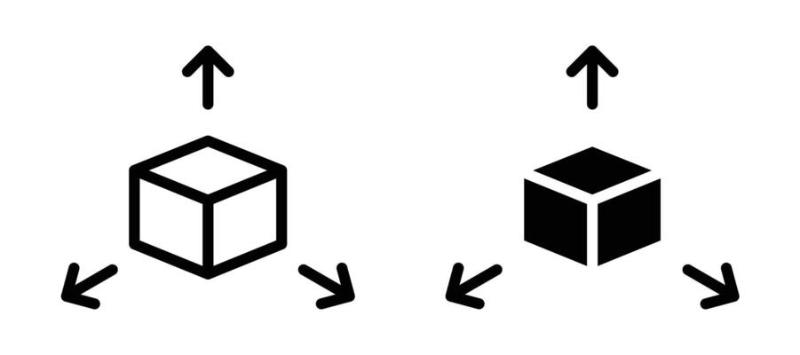 3D modeling icon in black modern and lines and solid