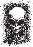 Alien head grunge style illustration vector