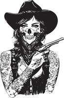 A woman with tattoos and a cowboy hat vector