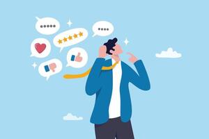 Person discussing feedback and reviews vector