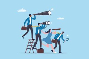 Business team using telescopes for exploration vector