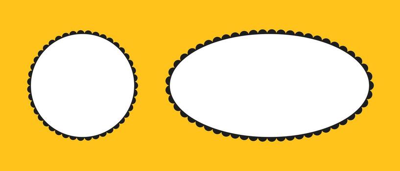 Scalloped frames. Scalloped edge circle, ellipse shapes. Label round, oval forms. Silhouette lace frame template. Elements for tag, stickers. vector
