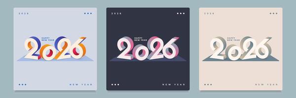 Happy New Year 2026 text with stylish modern numbers in minimalist style. Suitable for web, print, and holiday signage. vector