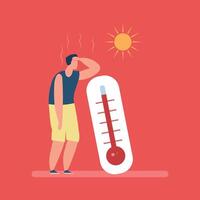 People are overheated during the summer. Temperatures are above average. Illustration showing a thermometer icon. vector