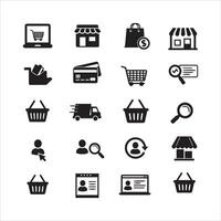 Collection of black and white e commerce and online shopping symbols vector