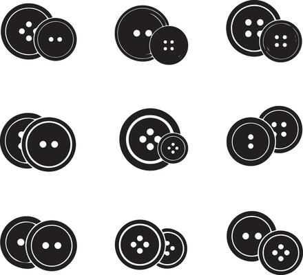 Collection of black circular fasteners with different hole patterns