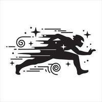 Dynamic silhouette of a speeding superhero with swirling motion trails vector