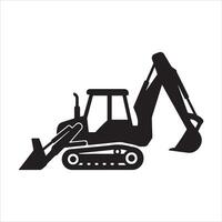Black silhouette of a tracked excavator with bucket and loader vector