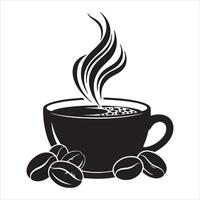 Steaming hot coffee cup with roasted beans vector
