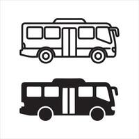 Two stylized bus representations one outline one solid vector