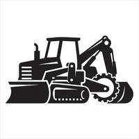 Heavy construction equipment silhouette of bulldozer and excavator vector