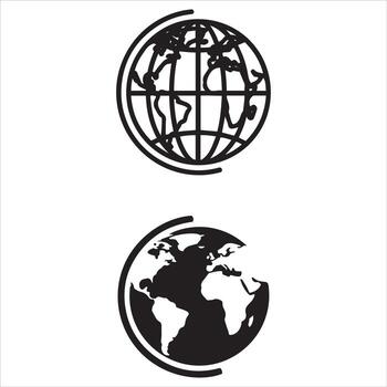 Two stylized globes representing global reach and connection vector