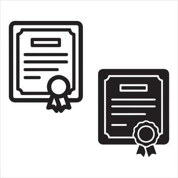 Simple outline and filled certificate icons with ribbon seal vector
