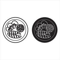 Healthy meal plate icons with fish and vegetables vector