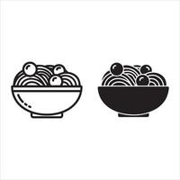 Simple line art and silhouette of spaghetti and meatballs in bowls vector