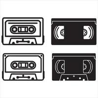 Retro audio and cassette tapes collection in outline and solid styles vector