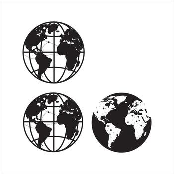 Three globes showing continents and oceans with different styles vector