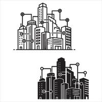Connected cityscape with digital network elements vector